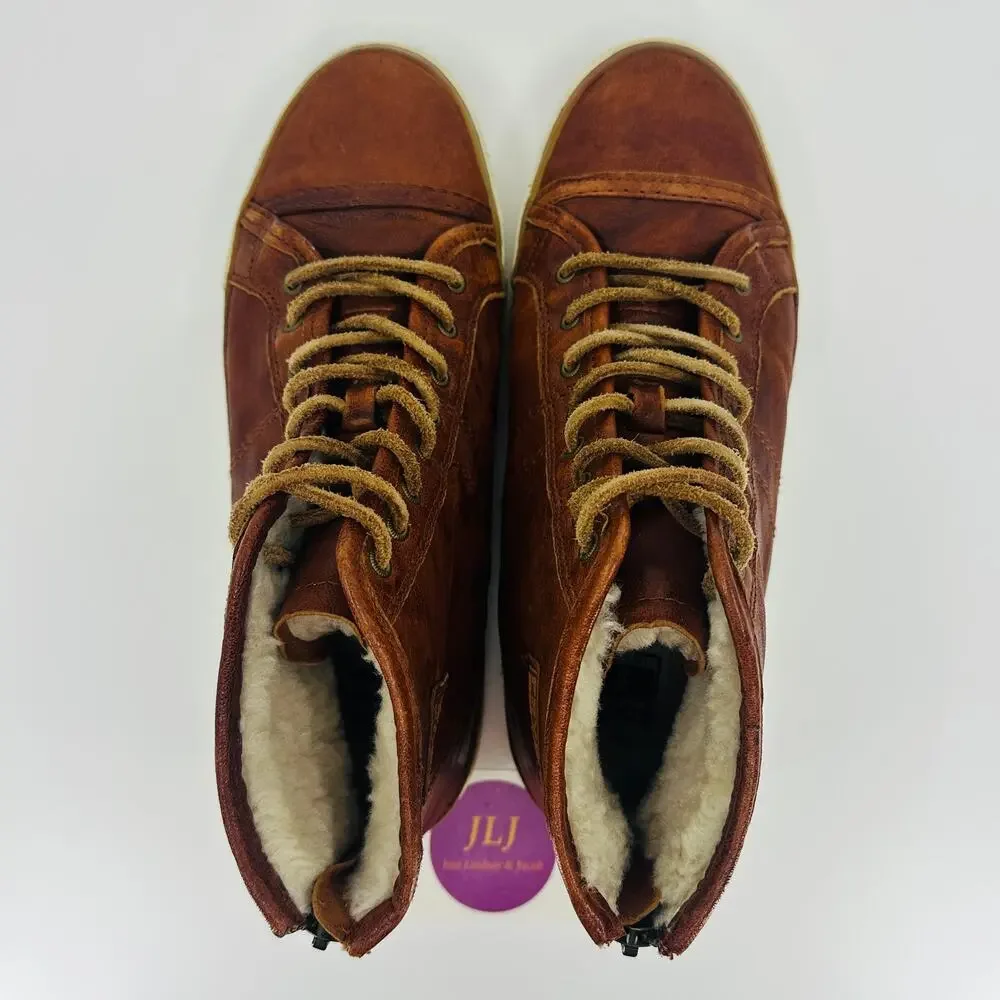 Frye Women's Greene Zip Shearling Lined Cognac Leather Sneakers 3471172 Size 7.5